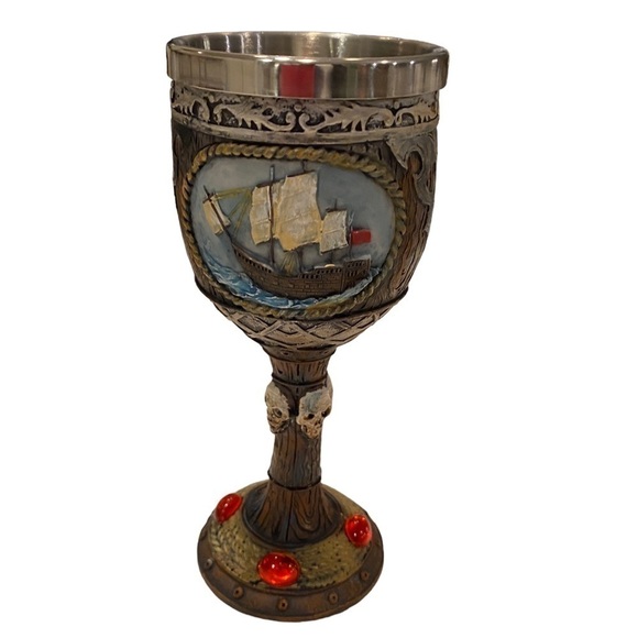 Pirate and Ship Drinking Goblet Cast Resin and Metal Lined - Picture 3 of 10